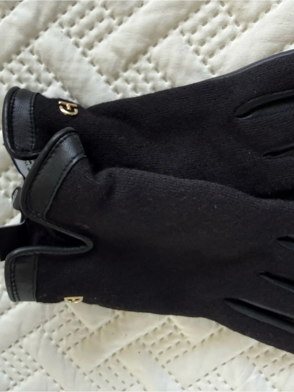 Cole Haan Black Wool-Blend Gloves with Gold Logo